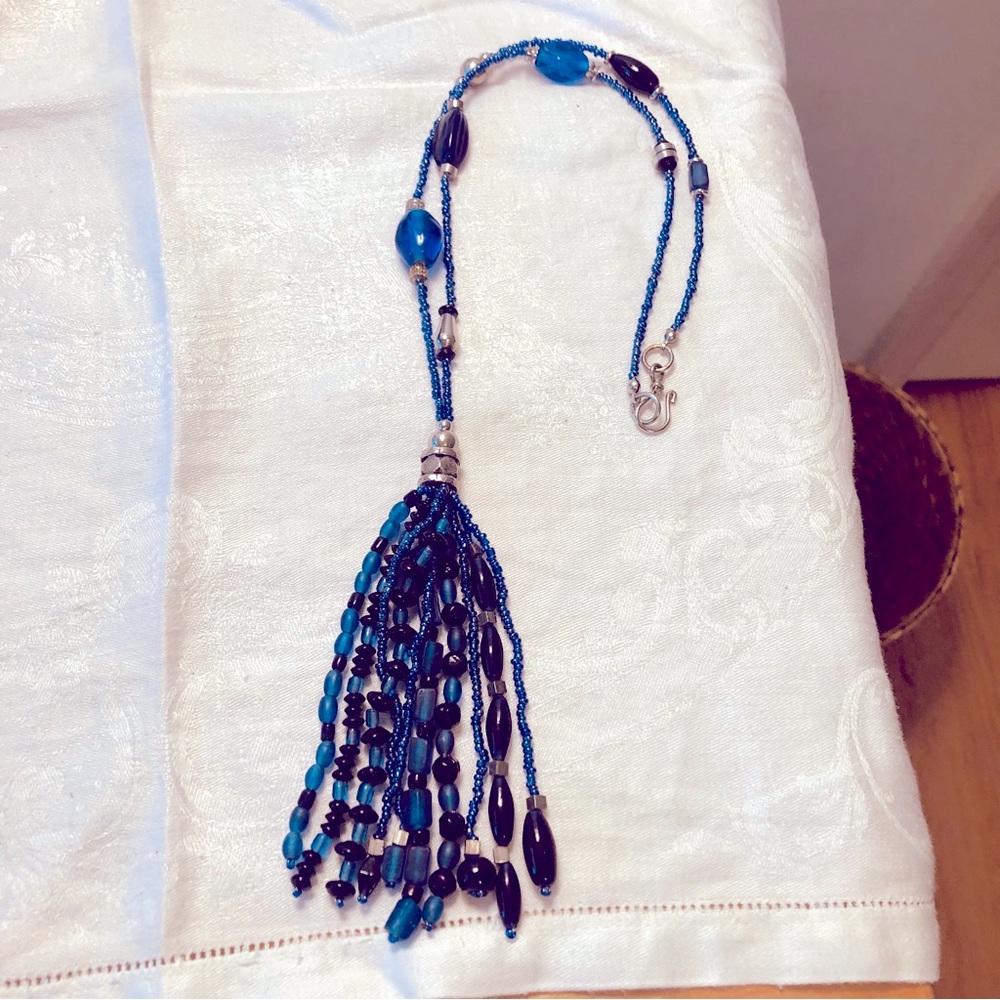 Chicos Blue Tassel Necklace